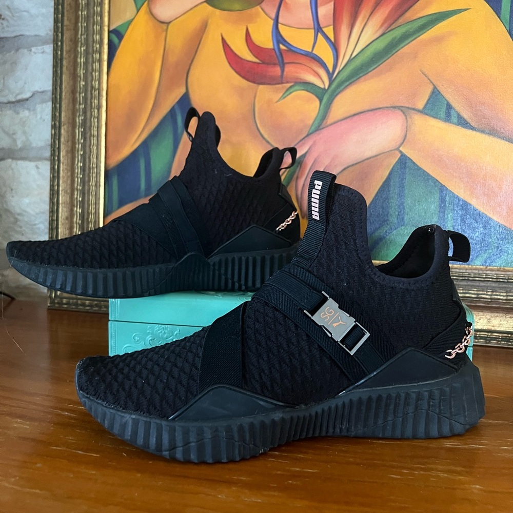 PUMA x Selena Gomez Defy Mid Sneakers Black and Rose Gold Size 8